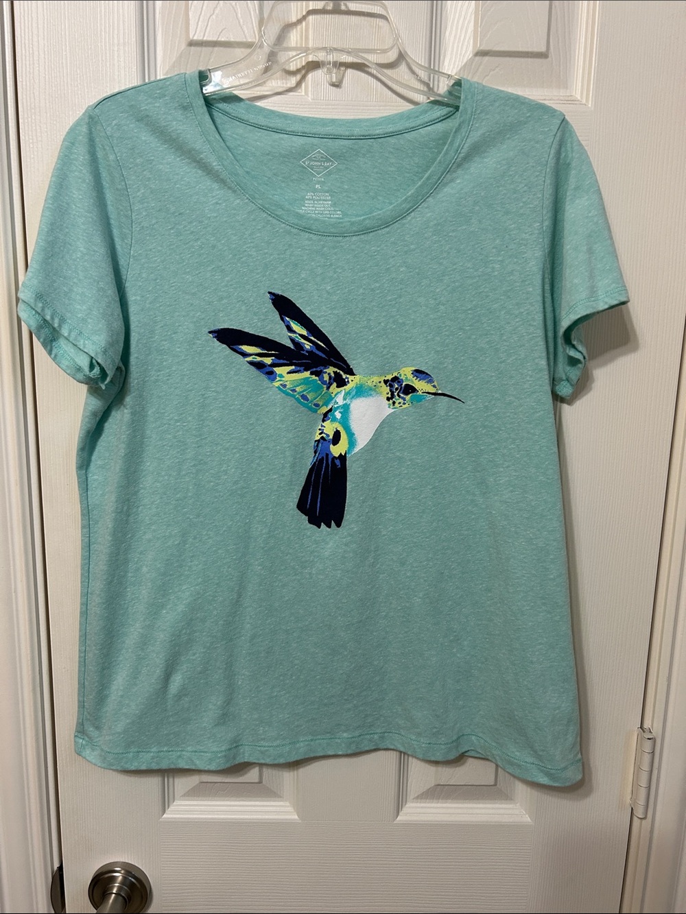 St. John's Bay Mint Green Tee with Multicolor Hummingbird